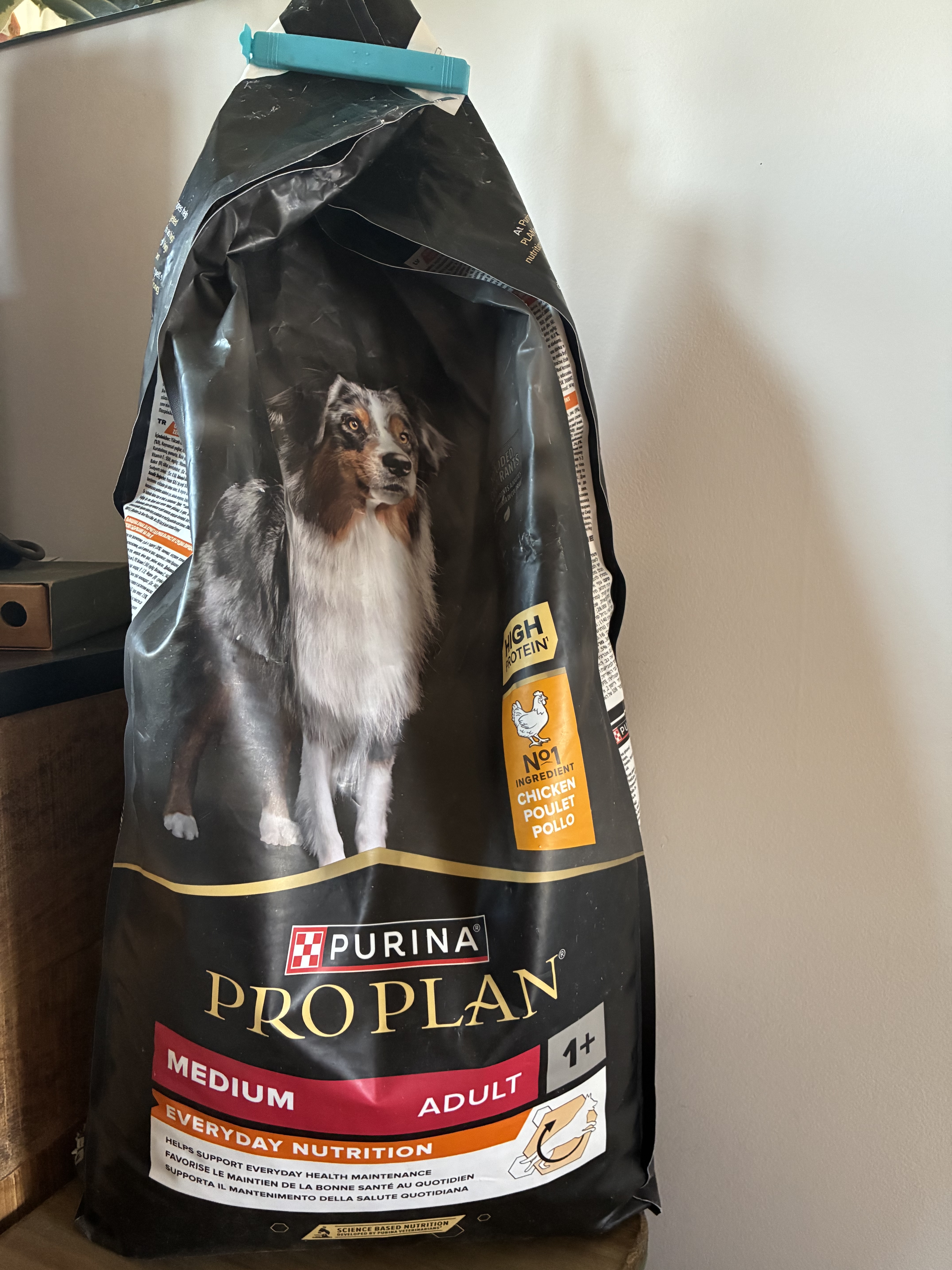 Sac croquettes chien Purina proplan poulet 1+ entamé